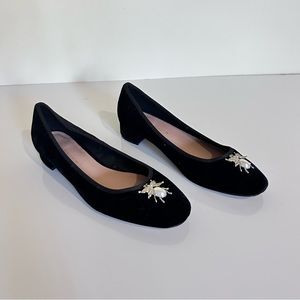 ZARA Black Velvet Insect Brooch Flats 39